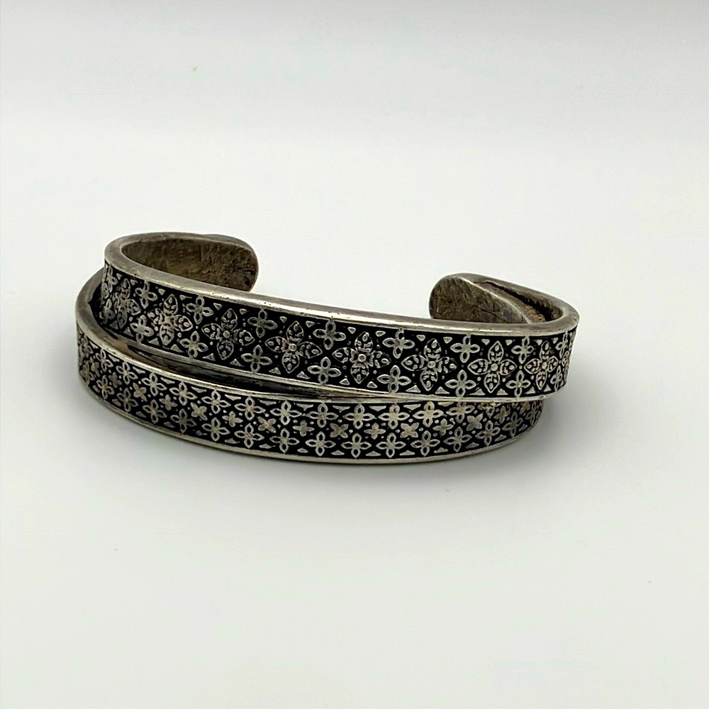 Silver and Black Patterned Cuff Bracelet